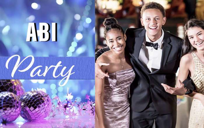 Drei festlich gekleidete Absolventinnen und Absolventen lächeln bei ihrer Abi-Party – Hanseatic DJs sorgen für Musik, Licht und volle Tanzfläche