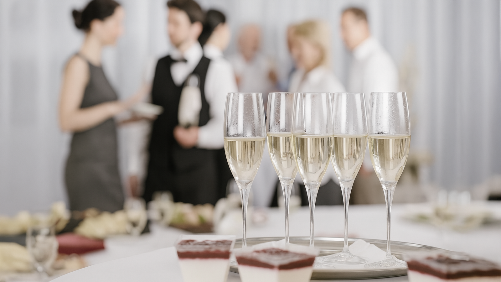 Professionelles Business-Gespräch auf einem Firmenevent – Symbol für erfolgreiche Planung und Zusammenarbeit mit Event-DJ Tom Hendrics