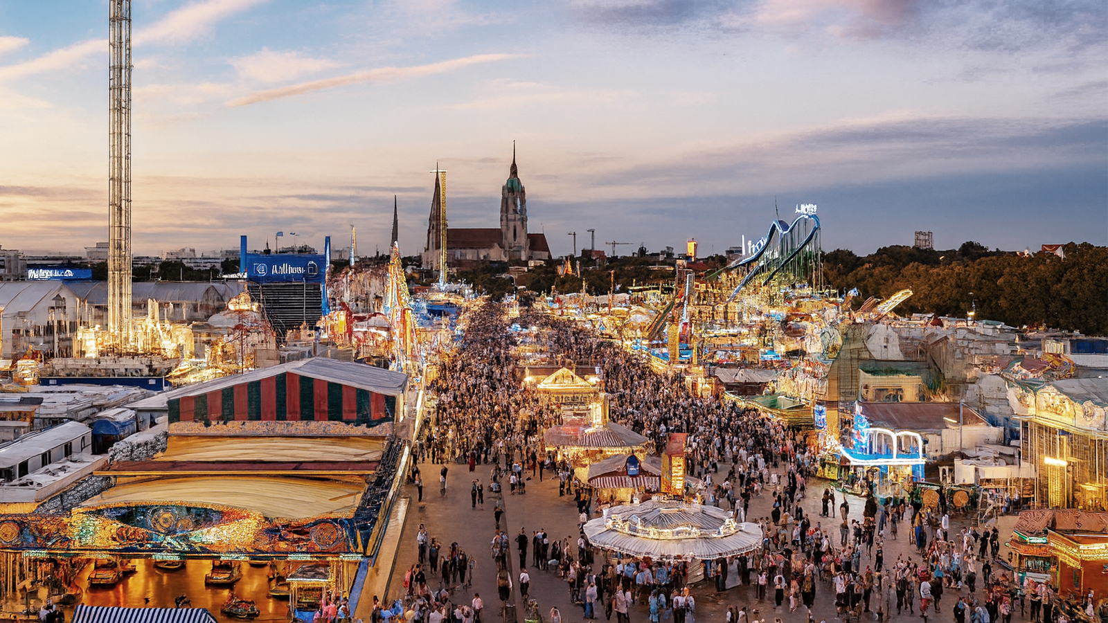 Stadt- und Volksfeste feiern – die besten Tipps & Partyhits mit Event-DJ Tom Hendrics Bunter Festplatz mit Fahrgeschäften und Menschenmengen – perfekte Stimmung für Stadt- und Volksfeste mit Event-DJ Tom Hendrics von Hanseatic DJs