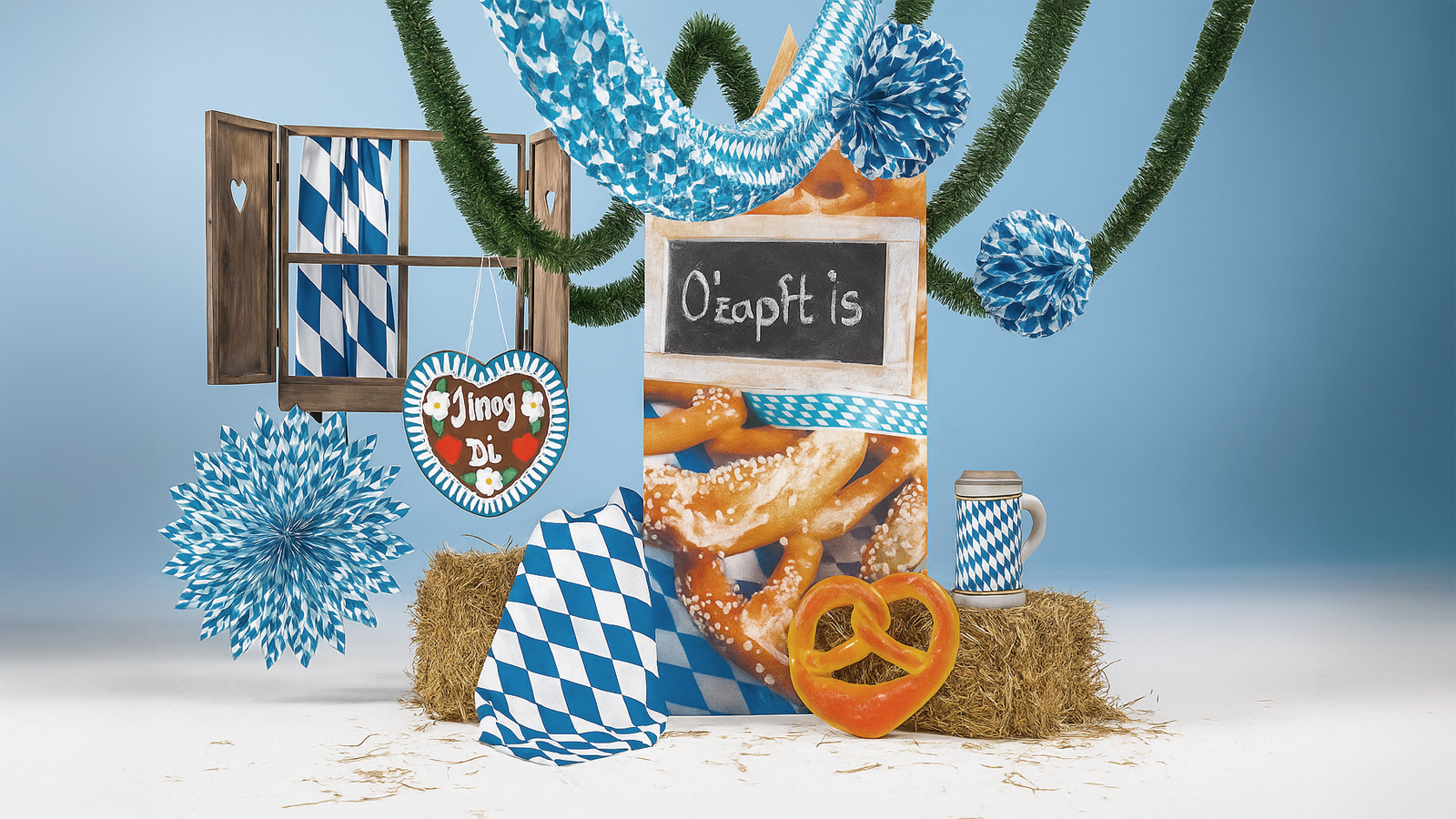Oktoberfest feiern wie in München – die besten Tipps für eure Wiesn-Party mit Event-DJ Tom Hendrics Oktoberfest-Deko mit „O’zapft is“-Schild, Brezn und Bierkrug – stimmungsvolle Szene für Wiesn-Partys mit Event-DJ Tom Hendrics von Hanseatic DJs