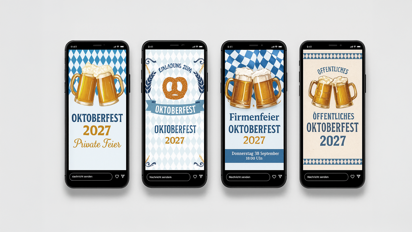 Oktoberfest 2027 erfolgreich vermarkten – digitale Einladungen & Promotion-Tipps für Veranstalter Smartphones mit digitalen Oktoberfest-Einladungen für private, öffentliche und Firmenfeiern – moderne Eventvermarktung mit Event-DJ Tom Hendrics