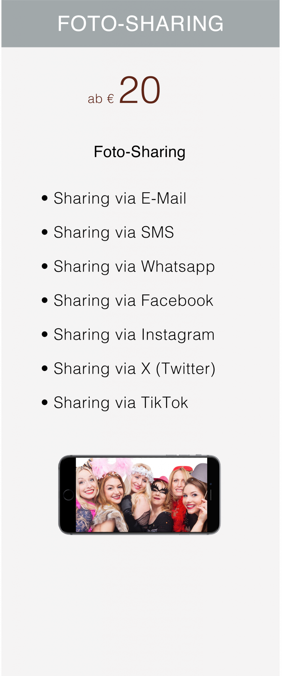 FotoBooth Preise 2025 (Foto Sharing)