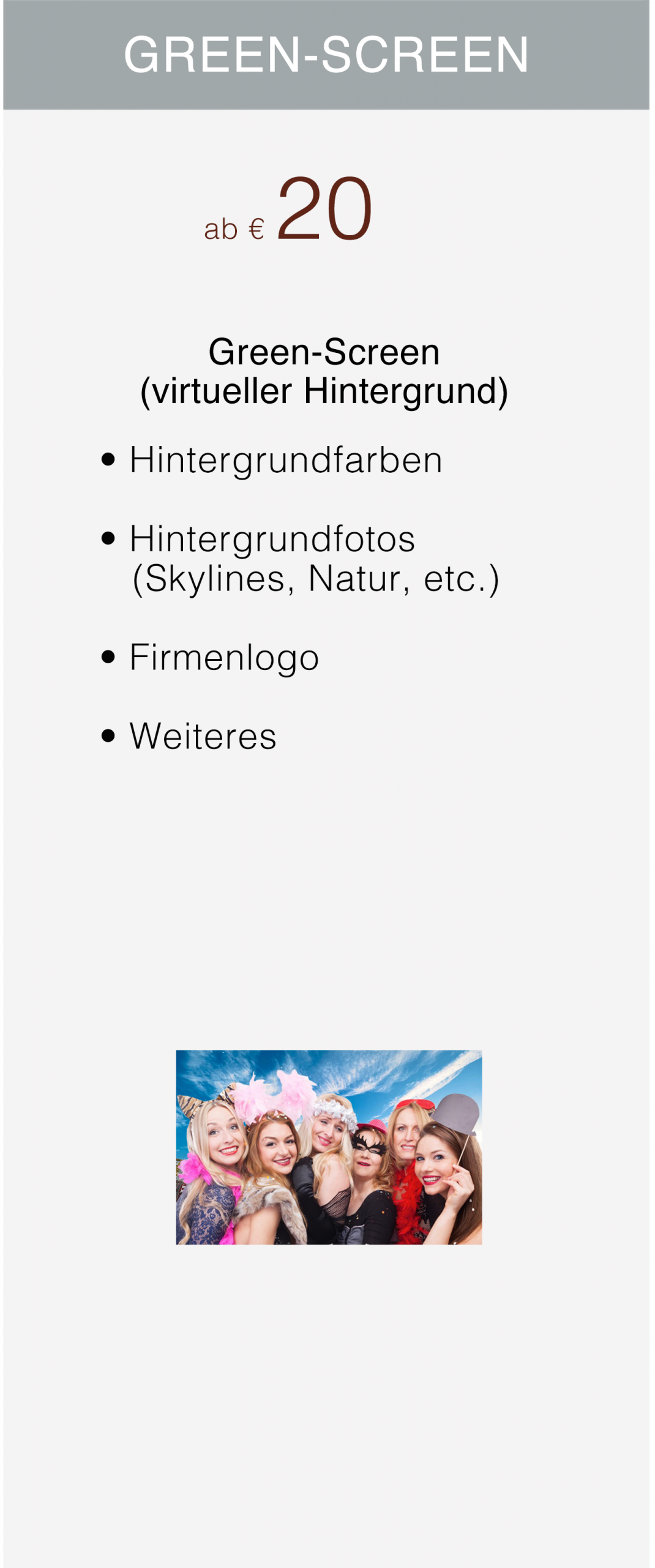 FotoBooth Preise 2025 (GreenScreen)